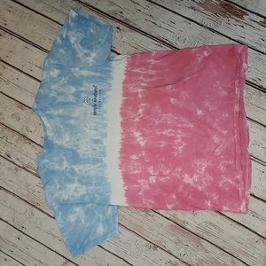Simply Southern Youth Medium Pink/Blue Tiedye Tee- Golden Retriever/Truck